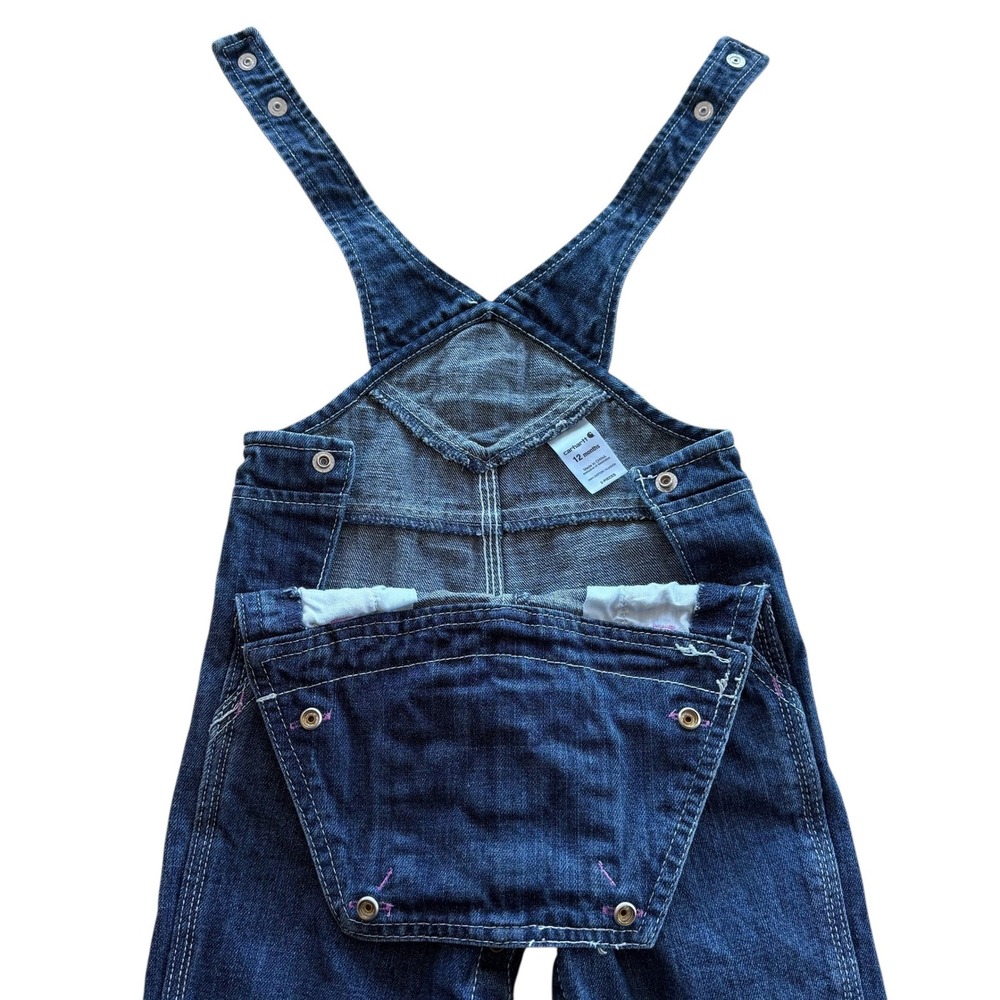 Carhartt Baby Girls Denim Overalls Flower Embroidery 12 Months - Picture 6 of 10
